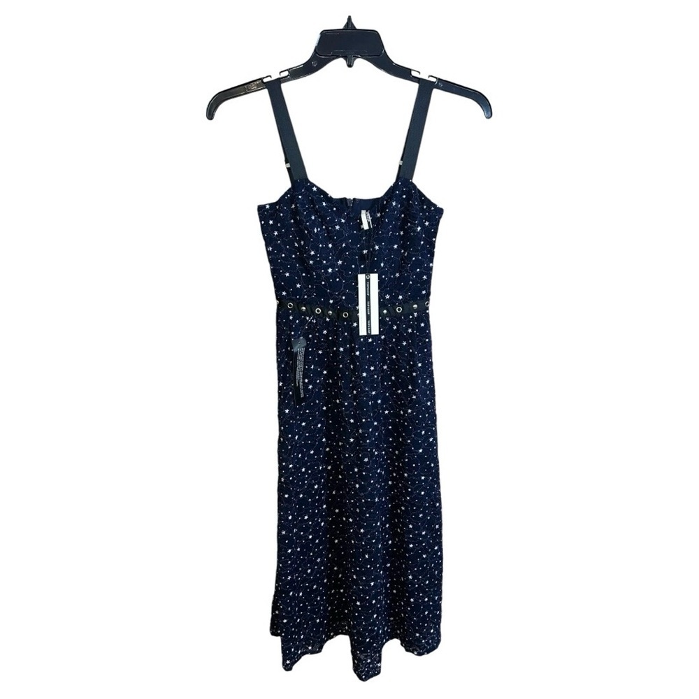 Topshop Dress Women’s Size 2 Blue White Stars Silver Sleeveless Casual Modern